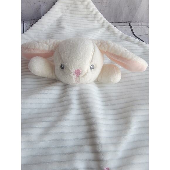 White Bunny Rabbit Ribbed Lovey Blanket Rattle Knotted Corner My 1st Easter MTY - Picture 3 of 6